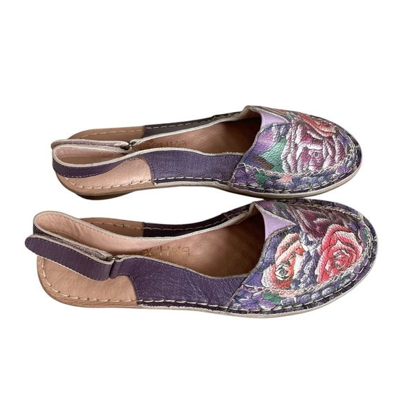 Anuschka Hand Painted Floral Leather Slingback Flats Shoes Size 37/6.5 38/7.5 - Picture 6 of 10